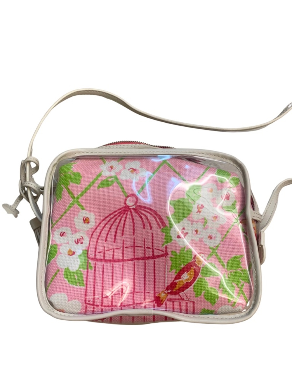 Spartina 449 Plastic Leather Linen Crossbody Bag Pink White Prairie Country - Picture 8 of 10